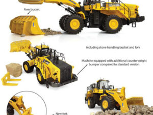 Komatsu WA600-8 Radlader mit Steinschaufel und Staplergabel