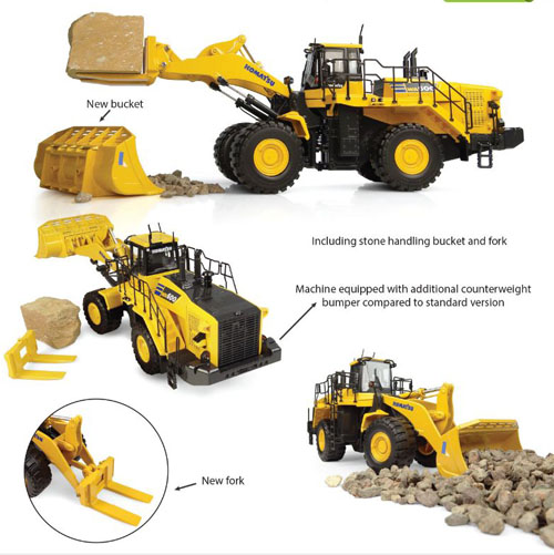 Komatsu WA600-8 Radlader mit Steinschaufel und Staplergabel