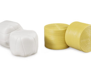 4 Rundballen ( je 2 weiß / ockerbraun ) für Ballenwickler